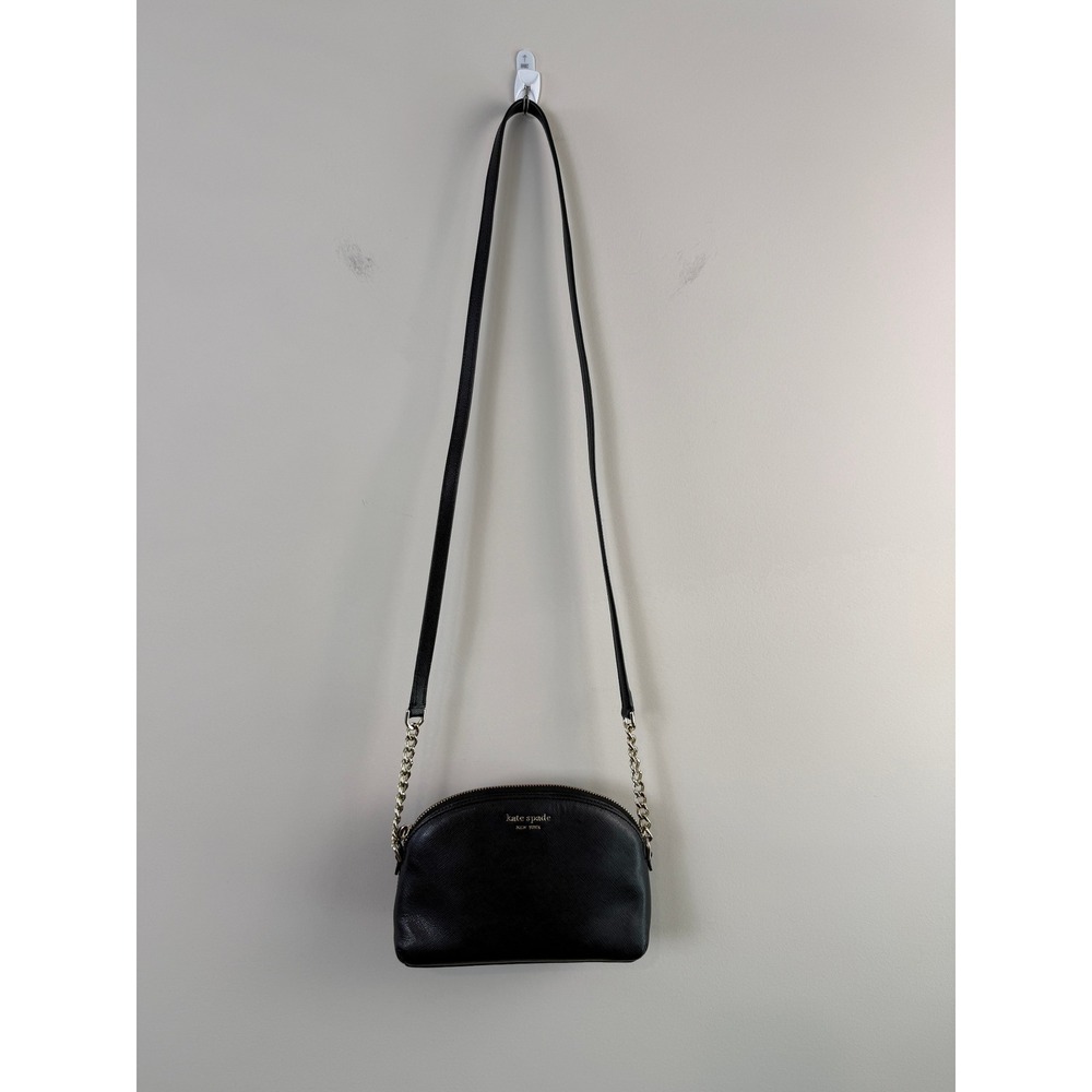 Kate Spade Crossbody Bag Women Small Black Saffiano Leather Dome Chain Strap